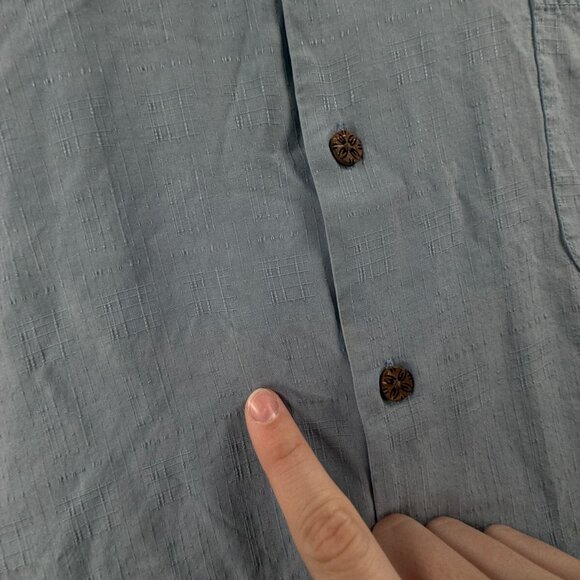 Tommy Bahama Sails Call Hula Girl Embroidered Hawaiian Shirt Blue 2XL Silk Adult - Picture 14 of 16